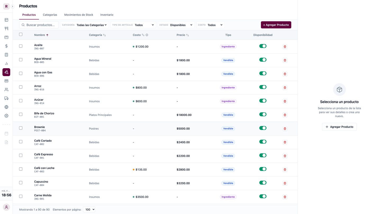 Control de inventario en Restolia